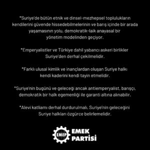 Suriye’de Arap Alevi halkına yönelik katliam ve baskı politikaları son bulsun!