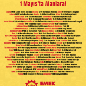 Kadın ve erkek işçiler, gençler, EMEKÇİ HALKIMIZ Sömürüye, yasaklara ve savaşa karşı 1 MAYIS’TA ALANLARA!