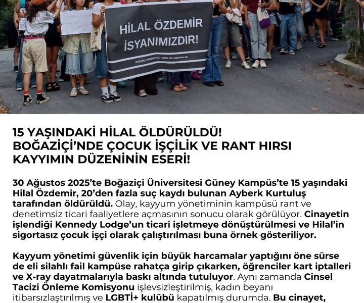 15 yaşındaki Hilal öldürüldü! Boğaziçi’nde çocuk işçilik ve rant hırsı, kayyım düzeninin eseri!